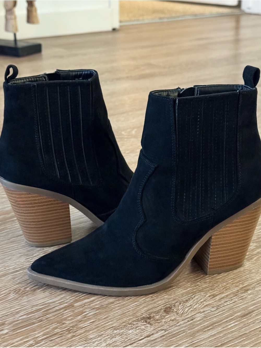 JustFab Black Faux Suede Pointed Western Ankle Booties